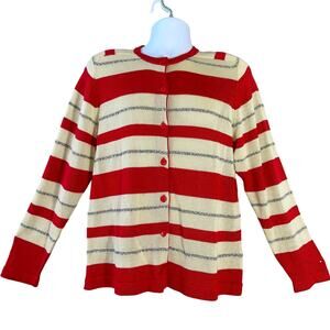 VINTAGE 80s Bleyle Sport Candy Cane Stripe Cardigan Sweater Size Large